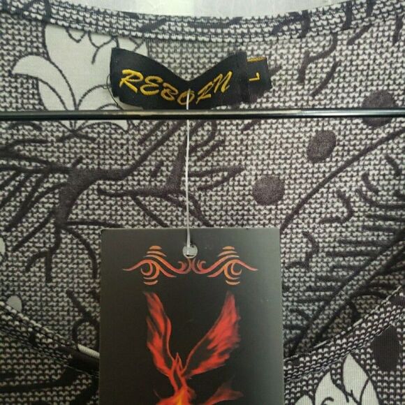 NWT REBORN Floral Gray Shirt Dress Short Sleeve Whimsy Goth Women's Size L - Picture 10 of 13